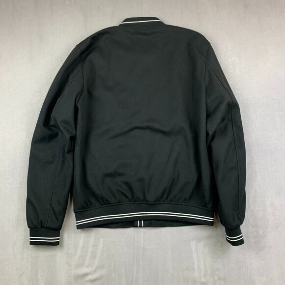 Zara Mens Bomber Jacket Medium Black Full Zip Long Sleeve Varsity Striped Trim - Picture 7 of 7